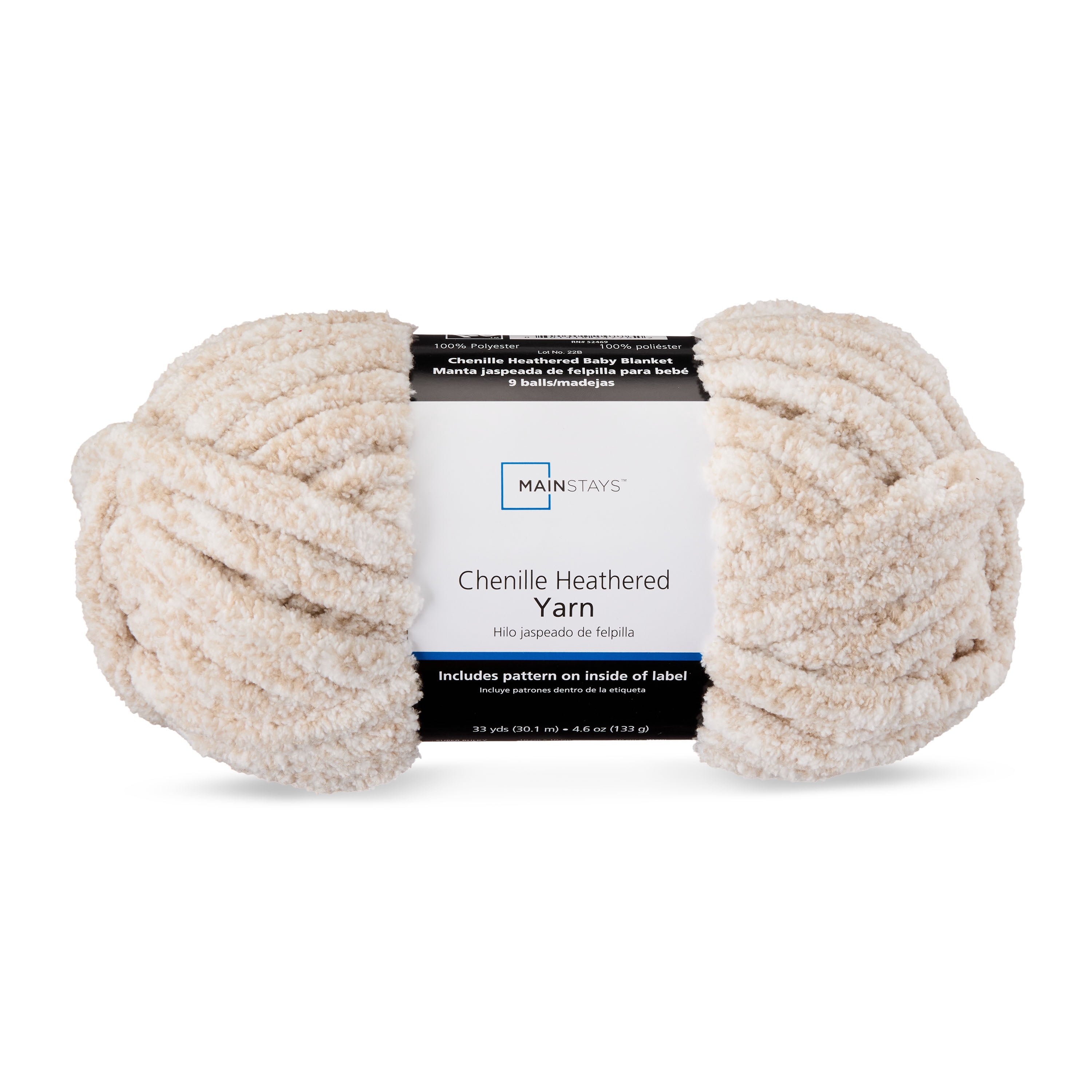 Mainstays Heathered Chenille Yarn, 33 yd, Mushroom, 100% Polyester, Super Bulky
