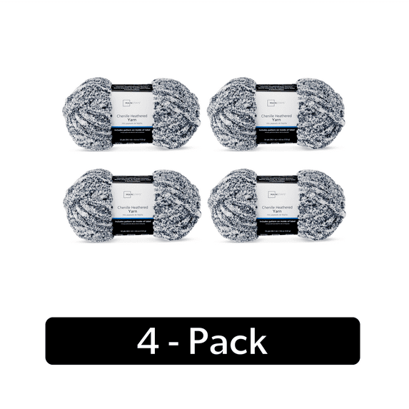 Mainstays Heathered Chenille Yarn, 33 yd, Orion Blue, 100% Polyester, Super Bulky, Pack of 4