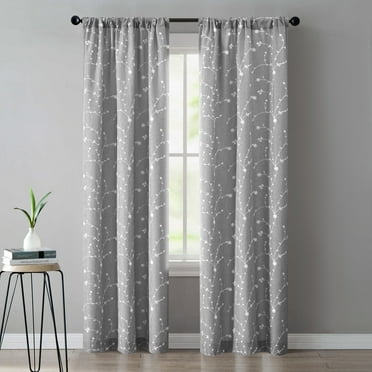 Mainstays Heathered Embroidered Sheer Curtain Panel Pair, Set of 2, Gray, 37"W x 84"L