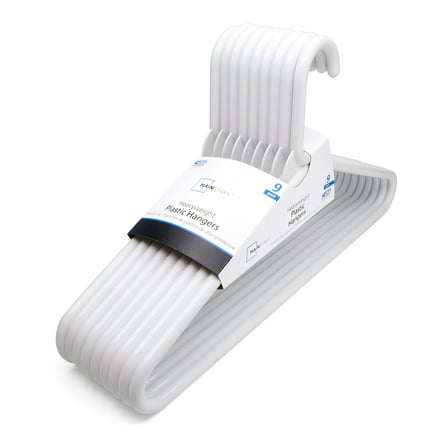 Mainstays Heavyweight Plastic Clothes Hangers, White, 9-Count, Strong Support for Coats & Suits