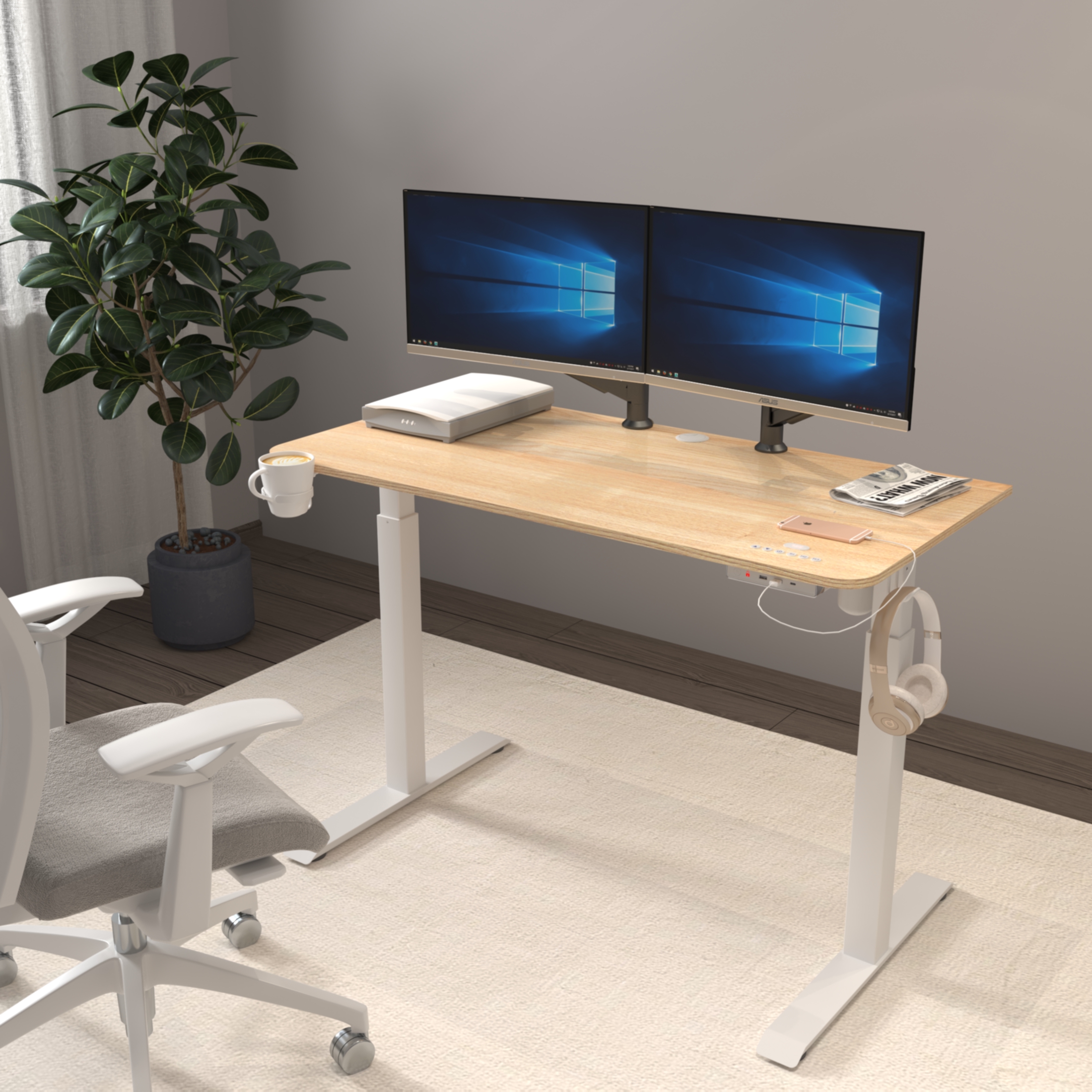 Mainstays Height Adjustable Standing Desk with USB  Type C in Wood Color Height 28 to 47 inches - image 1 of 12