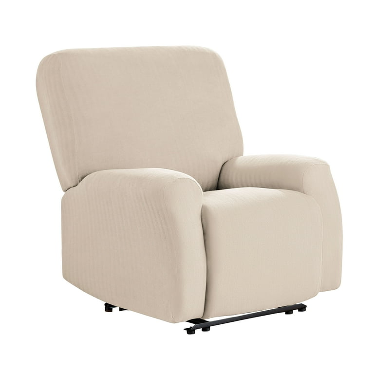 Mainstays Herringbone Stretch to Fit Fabric Recliner Slipcover 4 Piece Tan Walmart
