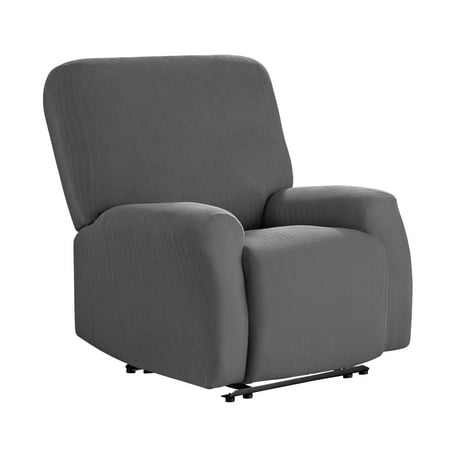 Mainstays Herringbone Stretch-to-Fit Fabric Recliner Slipcover, Stain Protection, 4-Piece, Charcoal
