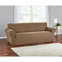 Mainstays Herringbone Stretch-to-Fit Sofa Slipcover, 1-Piece, Cocoa Brown