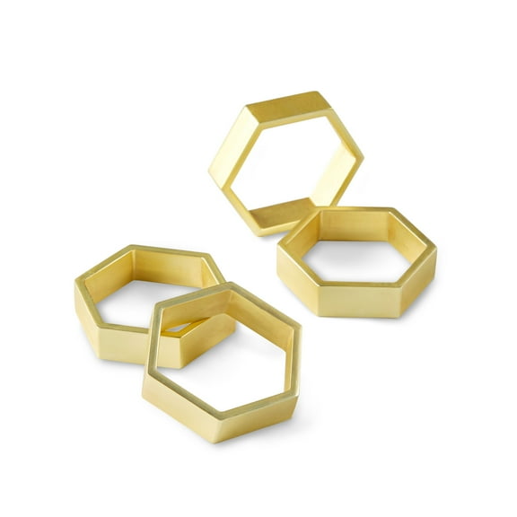 Mainstays Gold Hexagon Metal Napkin Ring, 4 Count
