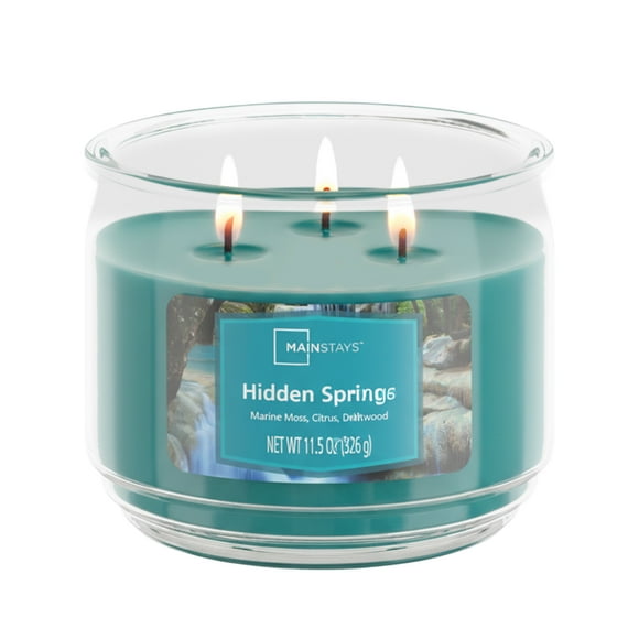 Mainstays 3-Wick Scented Glass Jar Candle, Hidden Springs, 11.5oz.
