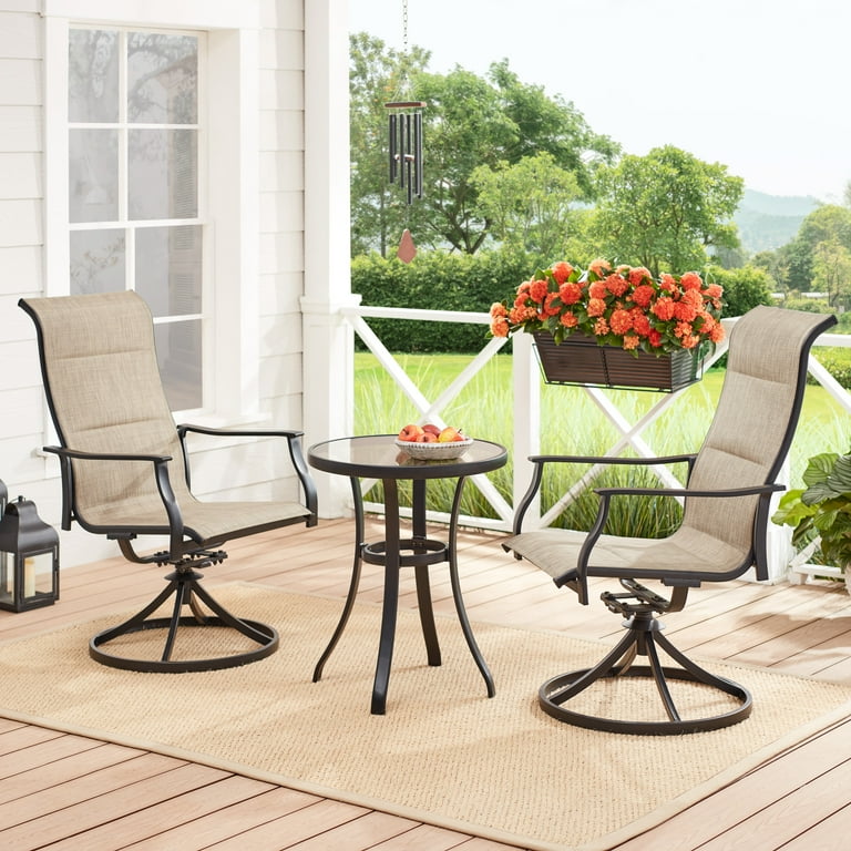 Mainstays Highland Knolls 3 Piece Steel Outdoor Bistro Set Tan Walmart