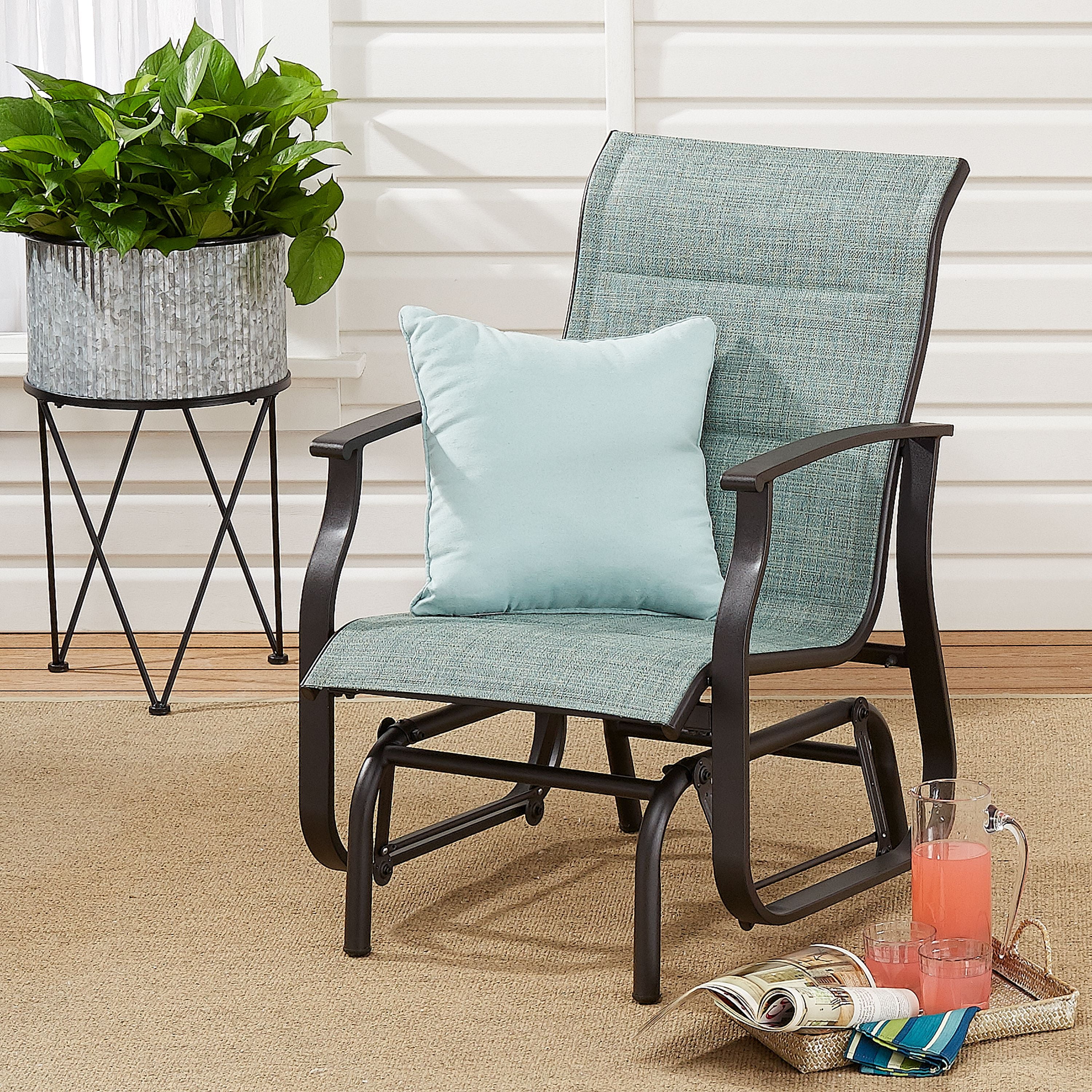 Mainstays Highland Knolls Patio Sling Mesh Glider Chair in Aqua