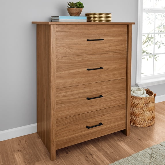 Mainstays Hillside 4-Drawer Dresser, Warm Walnut