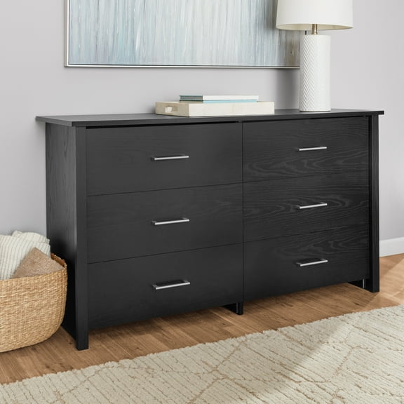 Mainstays Hillside 56.8" Wide 6-Drawer Dresser, Black Finish
