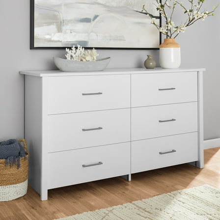 Mainstays Hillside 56.8" Wide 6-Drawer Dresser, Soft White Finish
