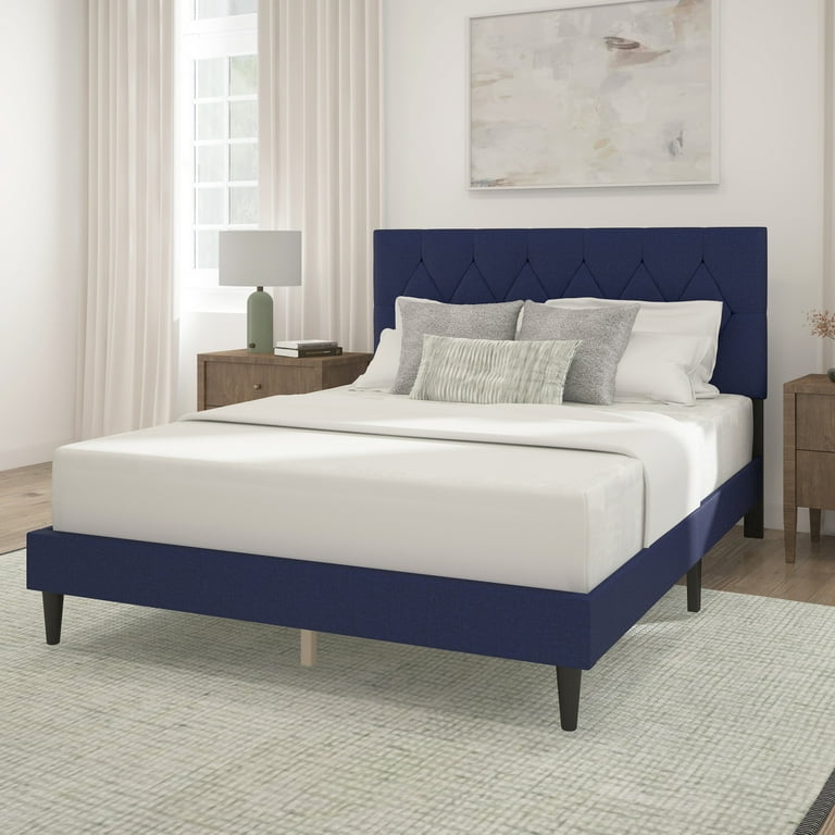 Mainstays Hillside Diamond Tufted Upholstered Queen Platform Bed