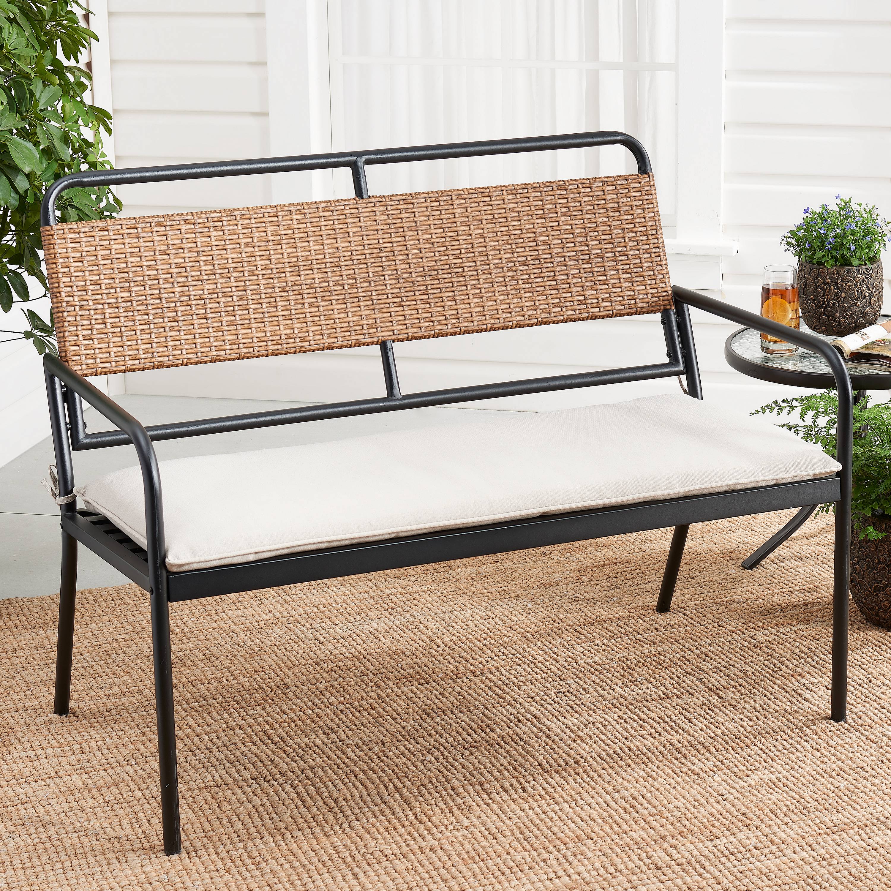 Mainstays Holcomb Outdoor Metal and Wicker Bench - image 1 of 4