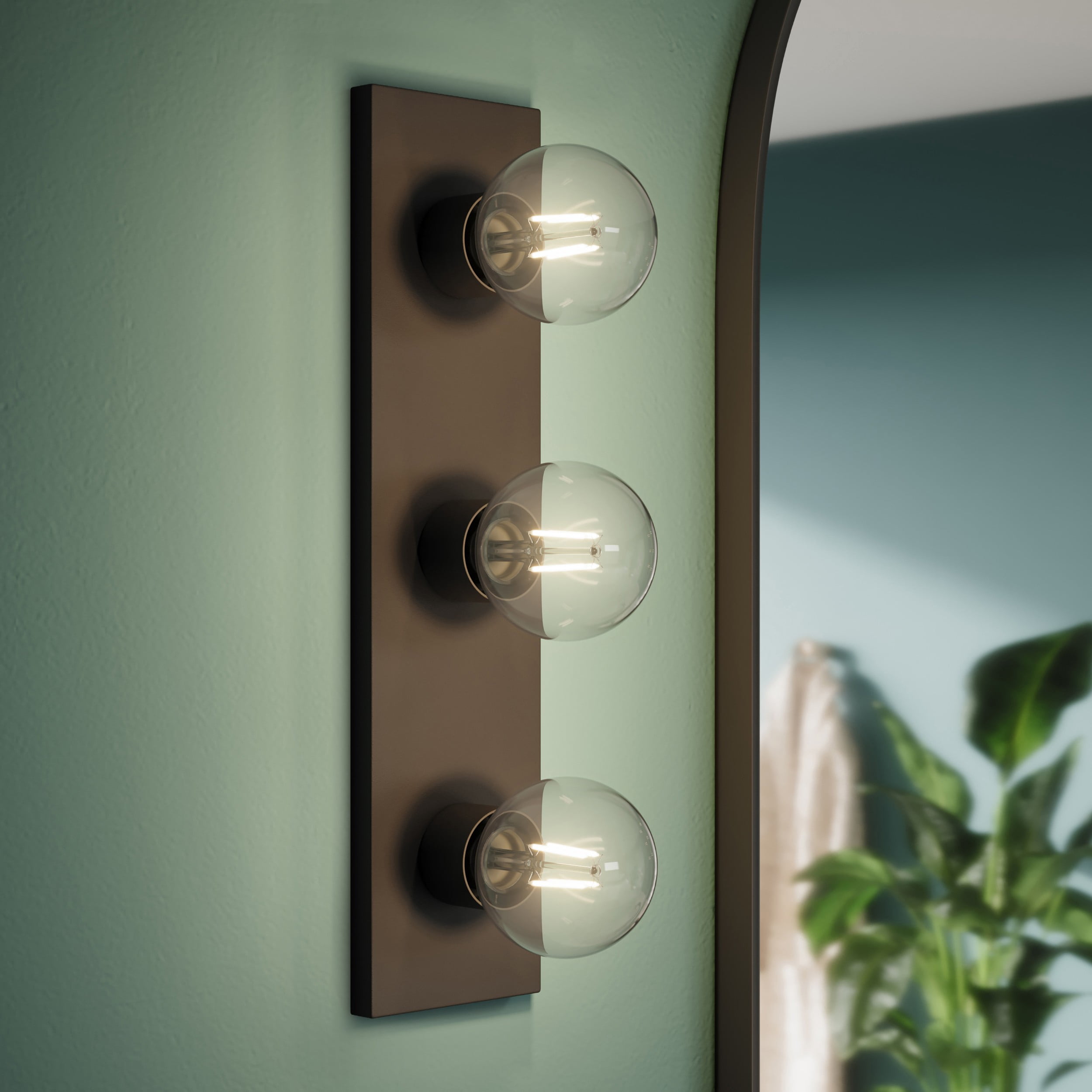 Mainstays Hollywood Style 60-Watt 3-Light Matte Black Bathroom Vanity Light Fixture