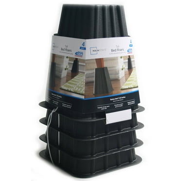 Mainstays Home Management Tall Bed Risers, Black, 4-Pack, Assembled Size 6.75 in x 6.75 in x 8 in