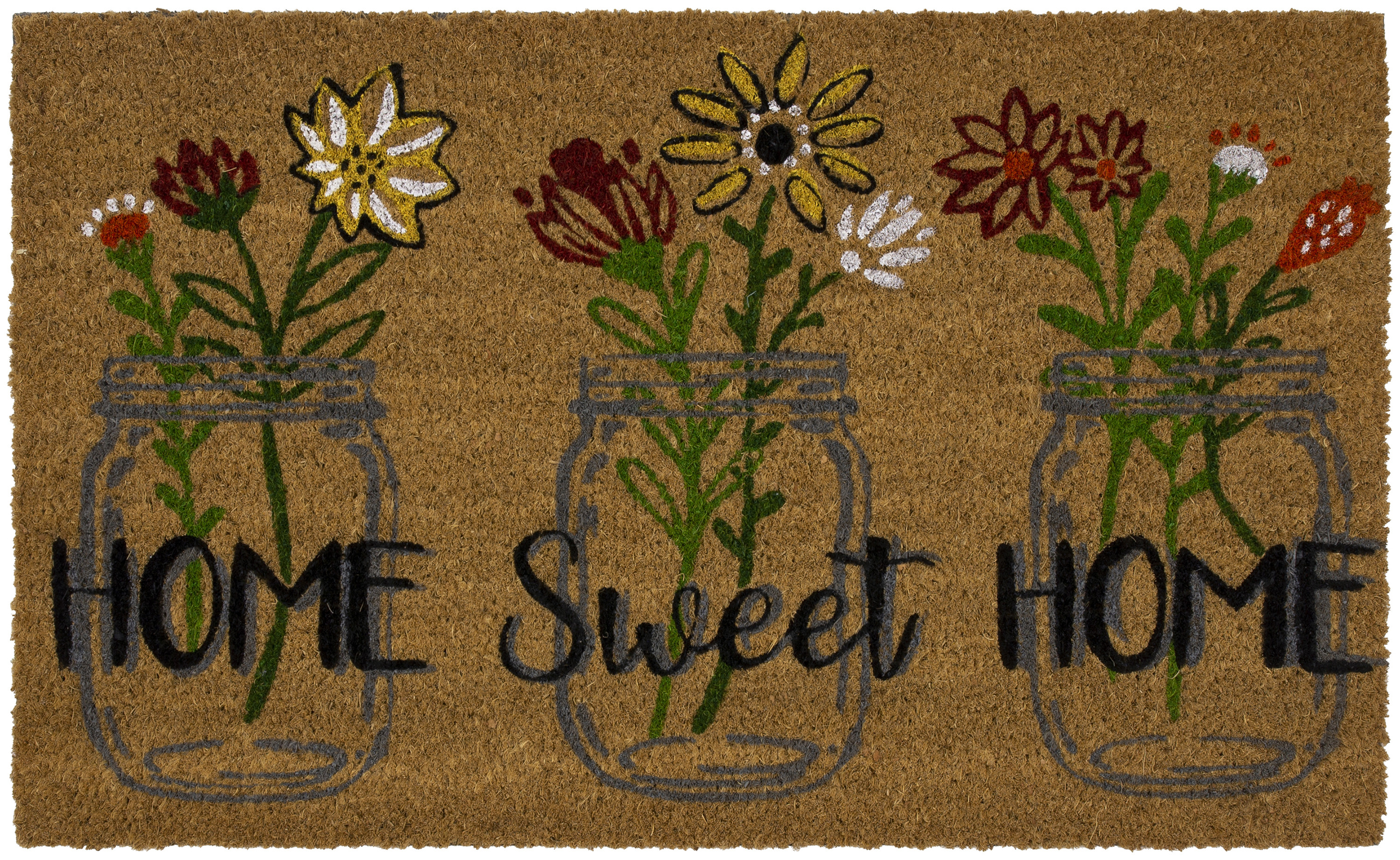 Mainstays Home Sweet Home Mason Jar Coir Outdoor Doormat, Natural, 18" x 30" - image 1 of 2