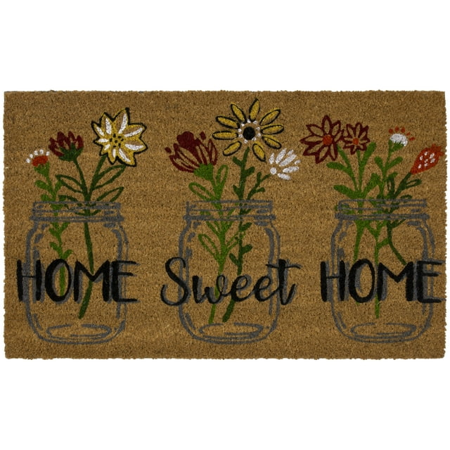 Mainstays Home Sweet Home Mason Jar Coir Outdoor Doormat, Natural, 18" x 30"