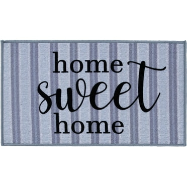 Mainstays Home Sweet Home Striped Indoor Accent Rug, Blue & Gray, 17"x30"