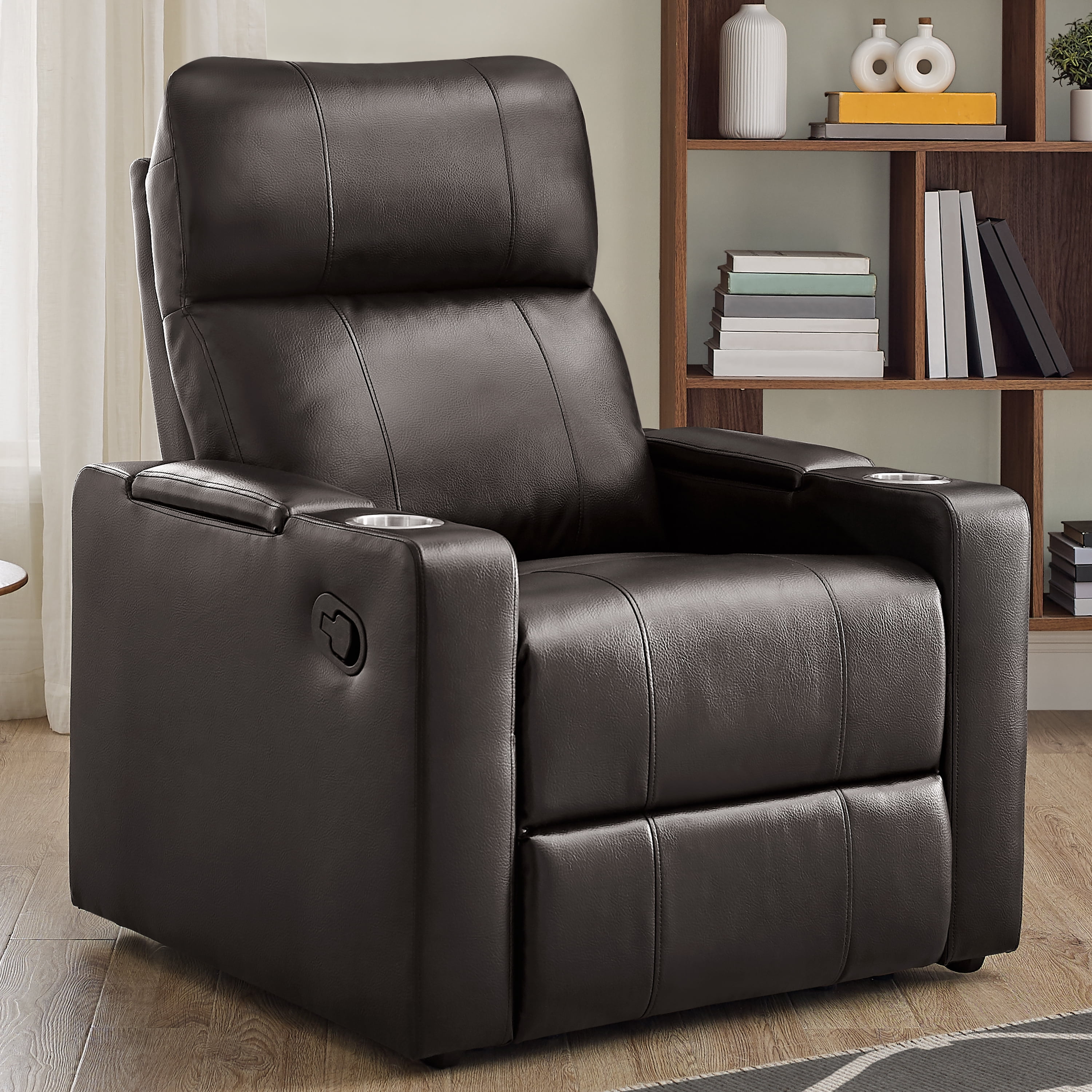Recliner chair leather online brown