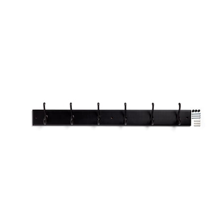 Mainstays Espresso Black 27 inch Hook Board with 6 Oil-Rubbed Bronze Double Hooks for Coats, Bags, Leashes, Keys, Towels, 45 lbs Capacity, 1 Pc