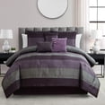 thumbnail image 1 of Mainstays Hudson 7-Piece Plum/Black Striped Polyester Comforter Set, King, 1 of 9