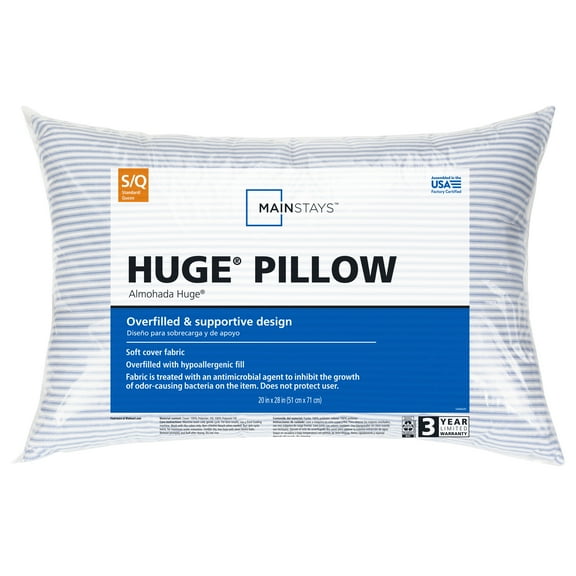 Mainstays Huge Overfilled Bed Pillow, Standard/Queen, 2 Pack