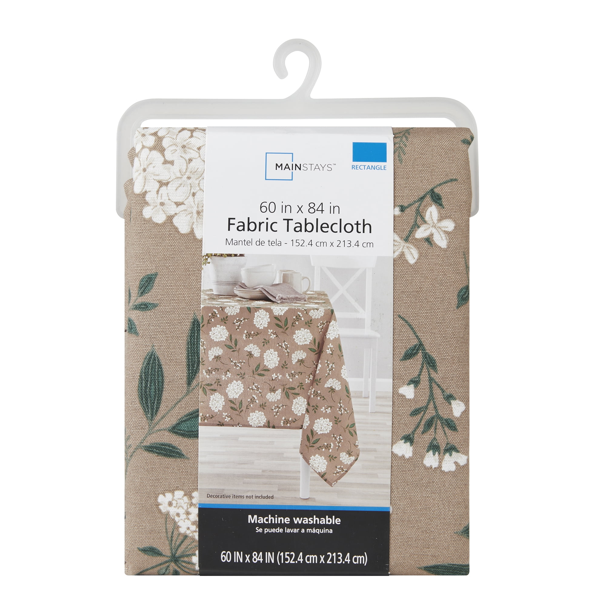 Mainstays Farmhouse Tablecloth Summer Floral Brown Fabric, 60" x 84", Hydrangea