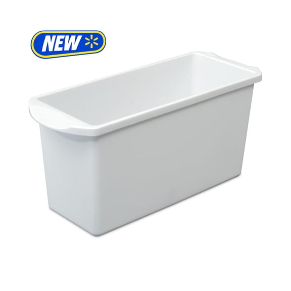 Mainstays Ice Cube Bin, Narrow Design, Freezer-Safe, Durable Food-Safe Plastic, BPA-Free, White