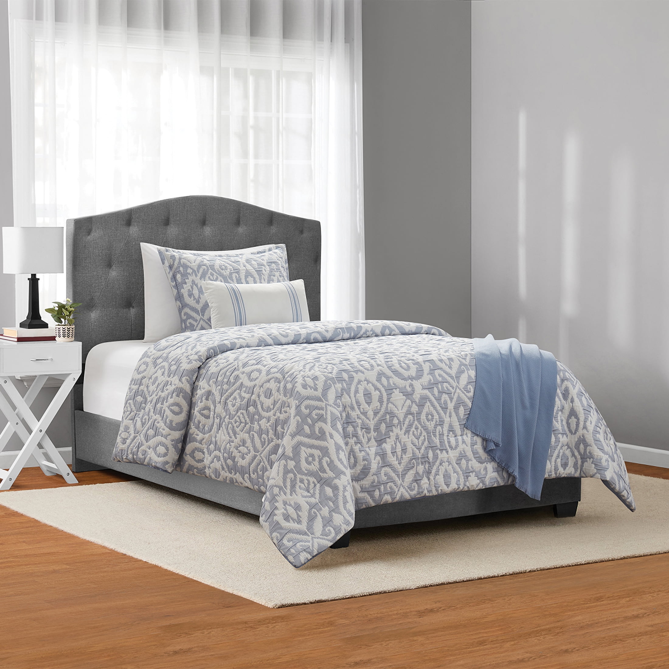 Mainstays Ikat 4-Piece Blue Matelasse Comforter Set, Twin/Twin XL