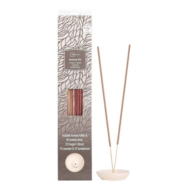 Mainstays Incense Kit, Dragon's Blood, Lavender, Sandalwood Fragrances (Light Brown), 40 Pack with Holder