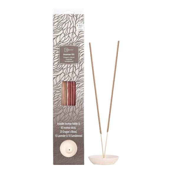 Mainstays Incense Kit, Dragon's Blood, Lavender, Sandalwood Fragrances (Light Brown), 40 Pack with Holder