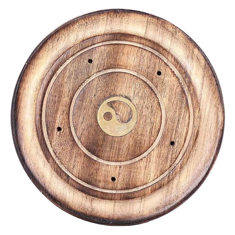 Mainstays Incense Holder Yin Yang Wood Brown Round for Burning