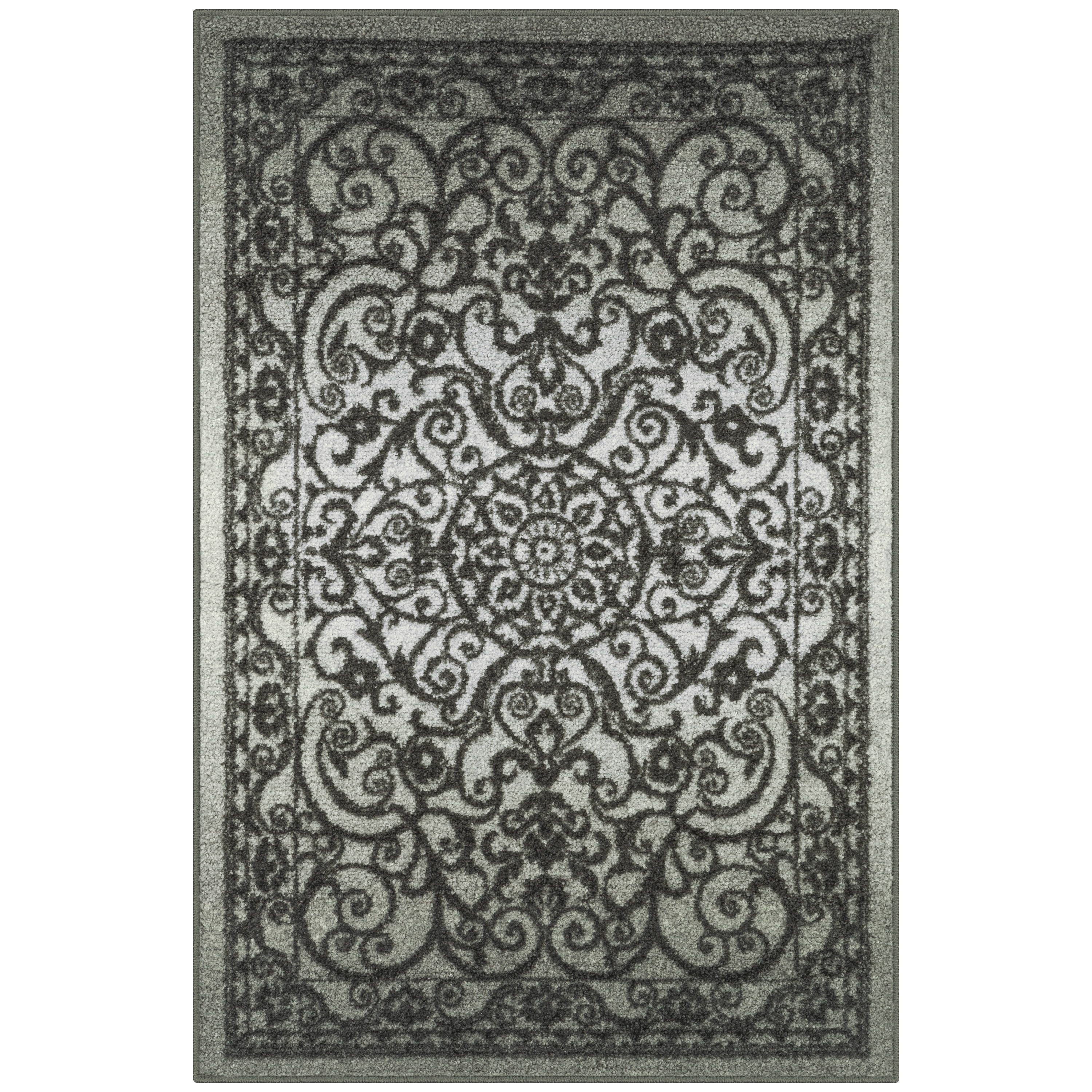 Maples Rugs Pelham Transitional Vintage Scroll Grey Washable Entryway Area Rug, 1'8 x 2'10