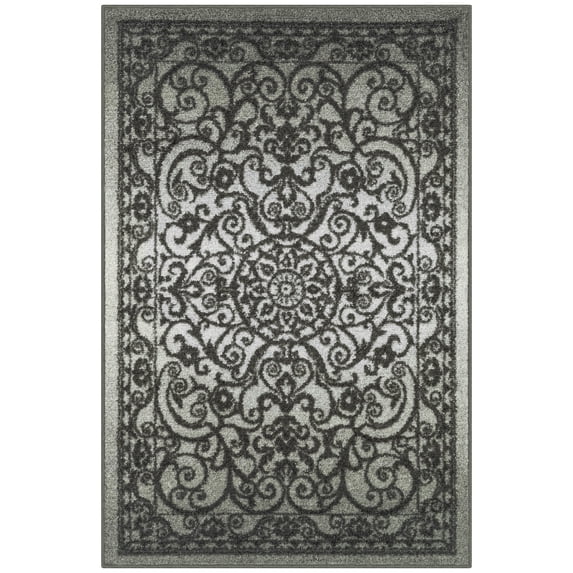 Maples Rugs Pelham Transitional Vintage Scroll Grey Washable Entryway Area Rug, 1'8 x 2'10