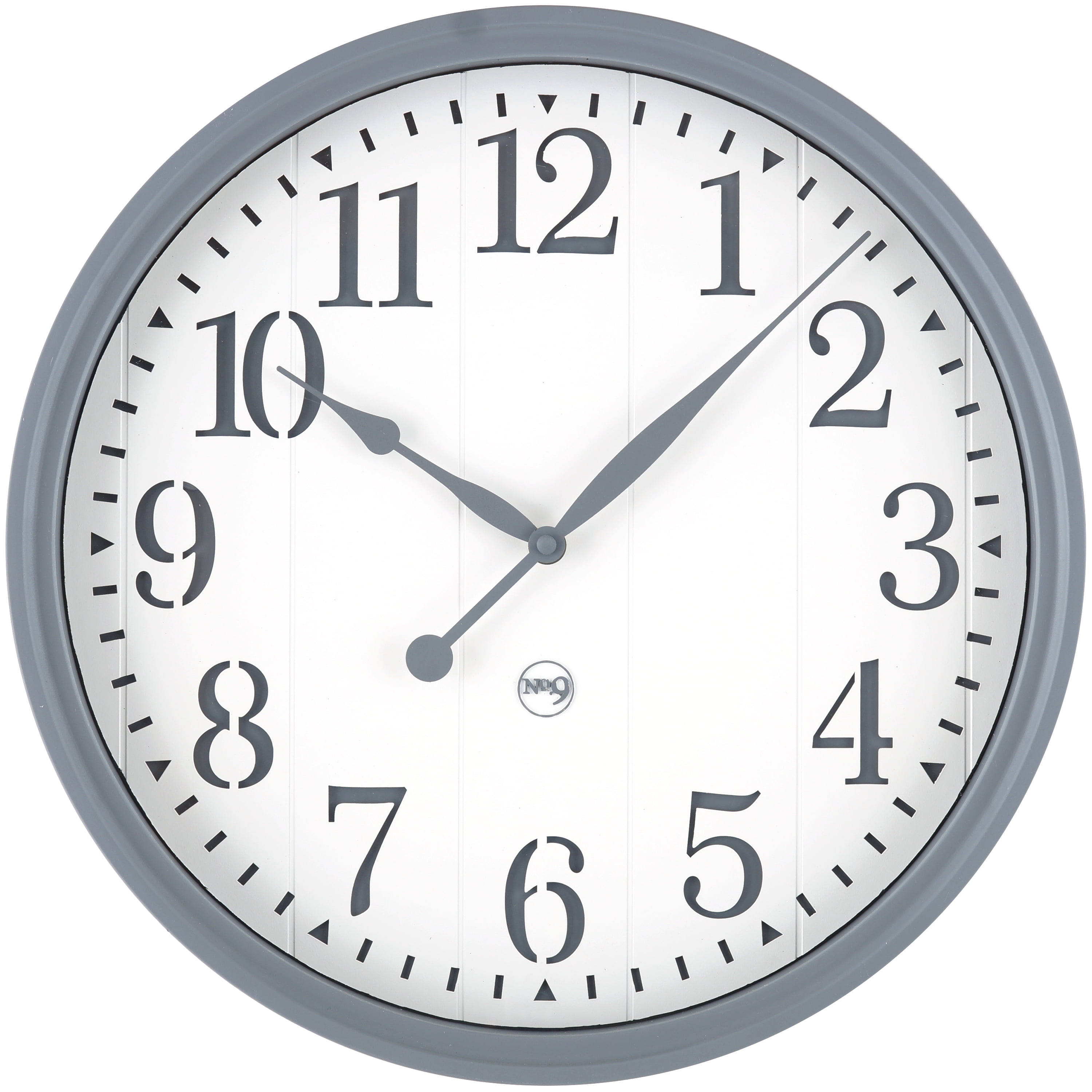15" Gray and White Farmhouse Analog Wall Clock with Glass Lens