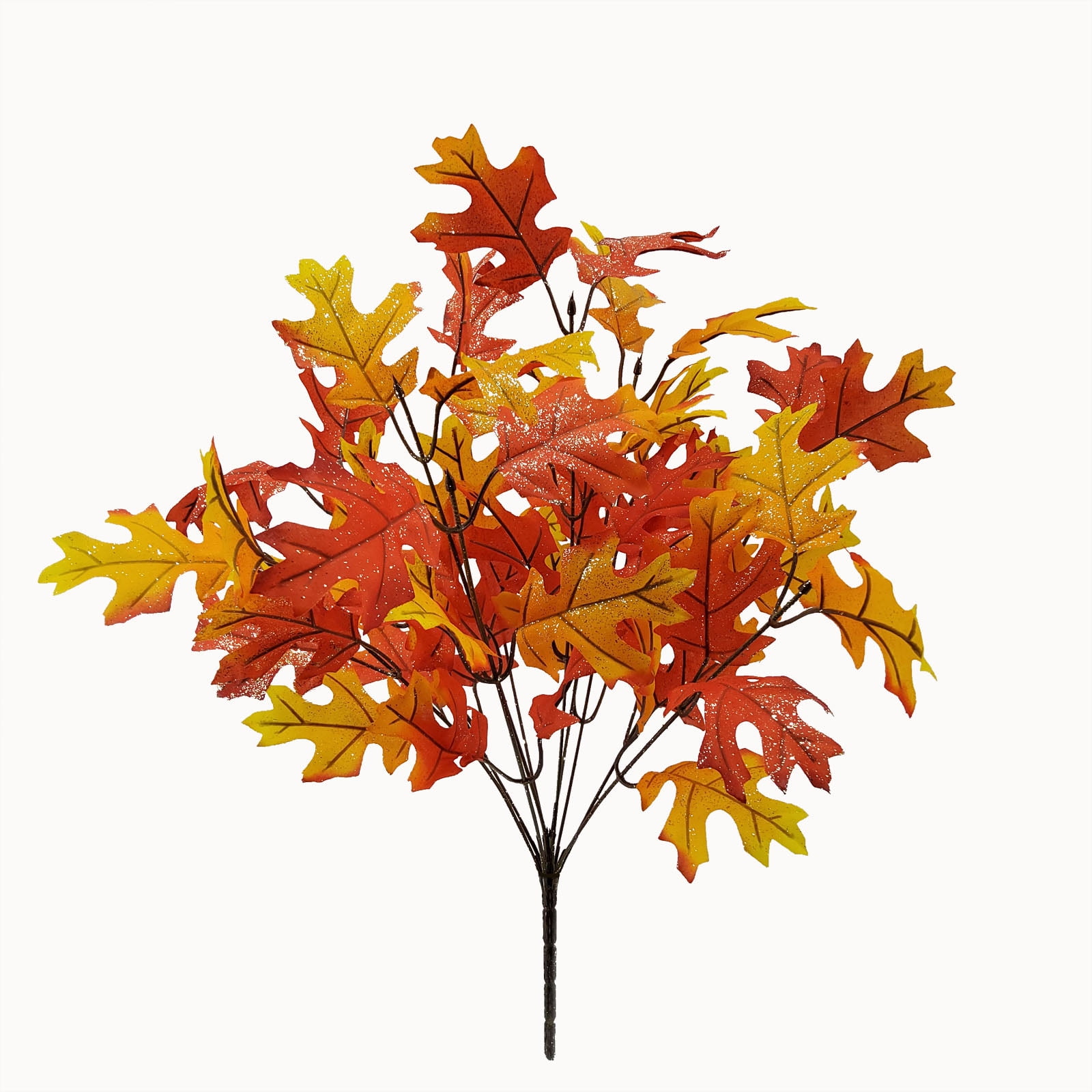 Mainstays Indoor Artificial Foliage Bush, Oak Leaves, Orange Color ...