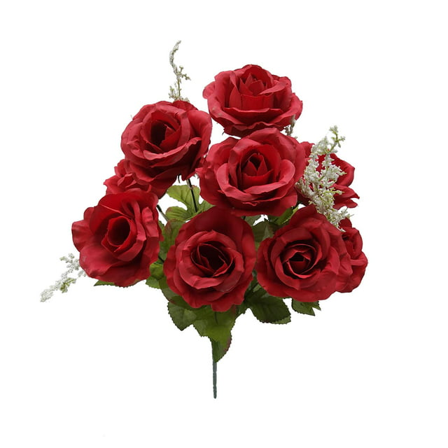 Mainstays Indoor Artificial Rose Bush, Red Color, Assembled Height 17.5"