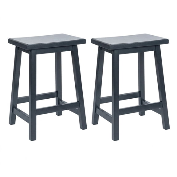 Mainstays Indoor 24 in Counter Height Backless Saddle Wood Stool, Set of 2, Black