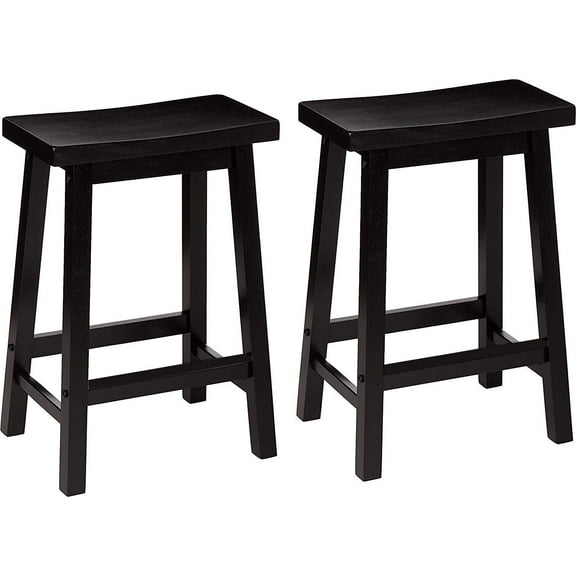 Mainstays Indoor 24" Counter Height Backless Saddle Wood Stool Set of 2 In Black