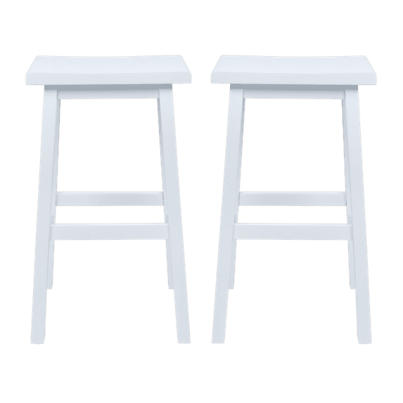 Mainstays Indoor 29" Counter Height Backless Saddle Wood Stool Set of 2 In White
