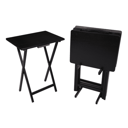 Mainstays 4-Piece Black Rubberwood Indoor Folding TV Tray Table Set with Storage Rack