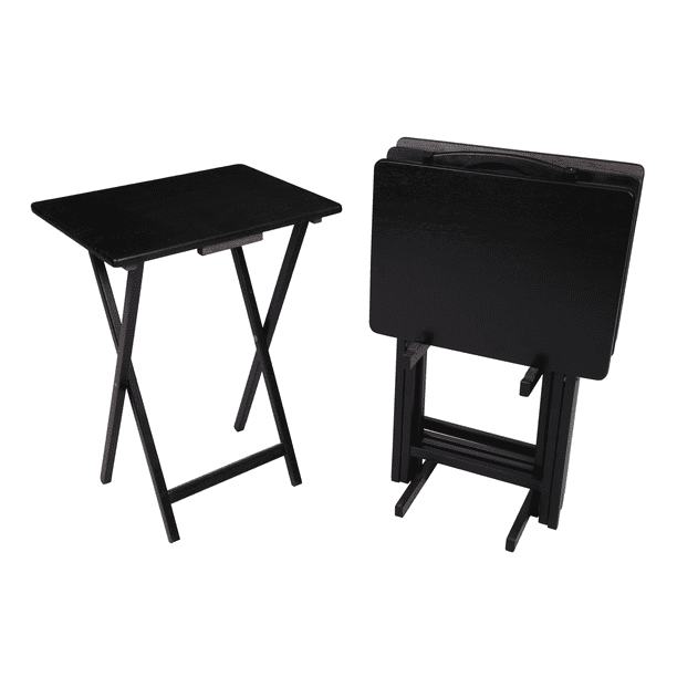 Mainstays Indoor Folding Table Set of 4 in Black L19 x W15 x H26 inches. 4 Tables 1 Rack Stand. Walmart Business Supplies