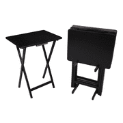 Mainstays Indoor Folding Table Set of 4 in Black  L19 x W15 x H26 inches.  4 Tables+1 Rack Stand.