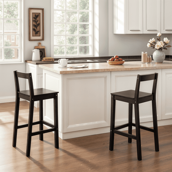 Mainstays 24" Counter Height Wood Barstools with Back, Set of 2, Black