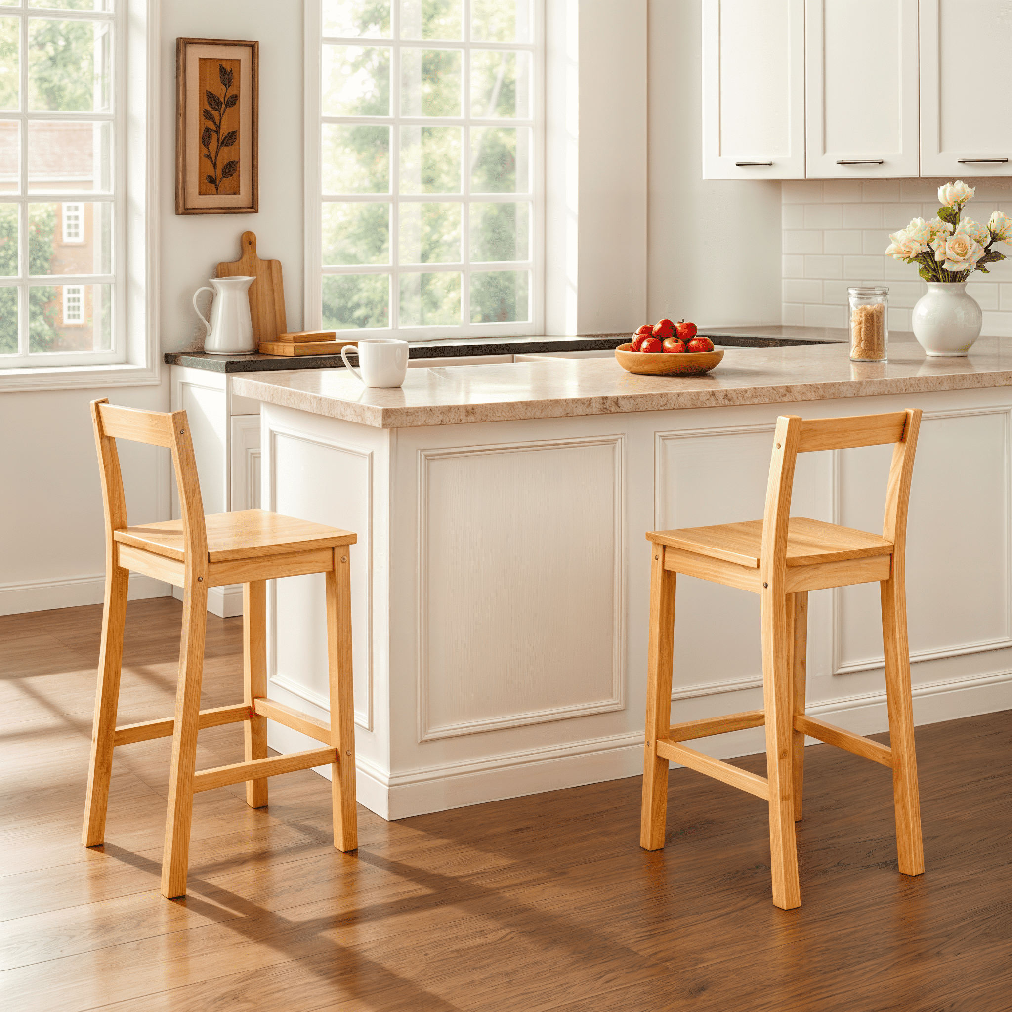 Mainstays 2-Pack 24" Counter Height Wood Bar Stools with Back, Pine