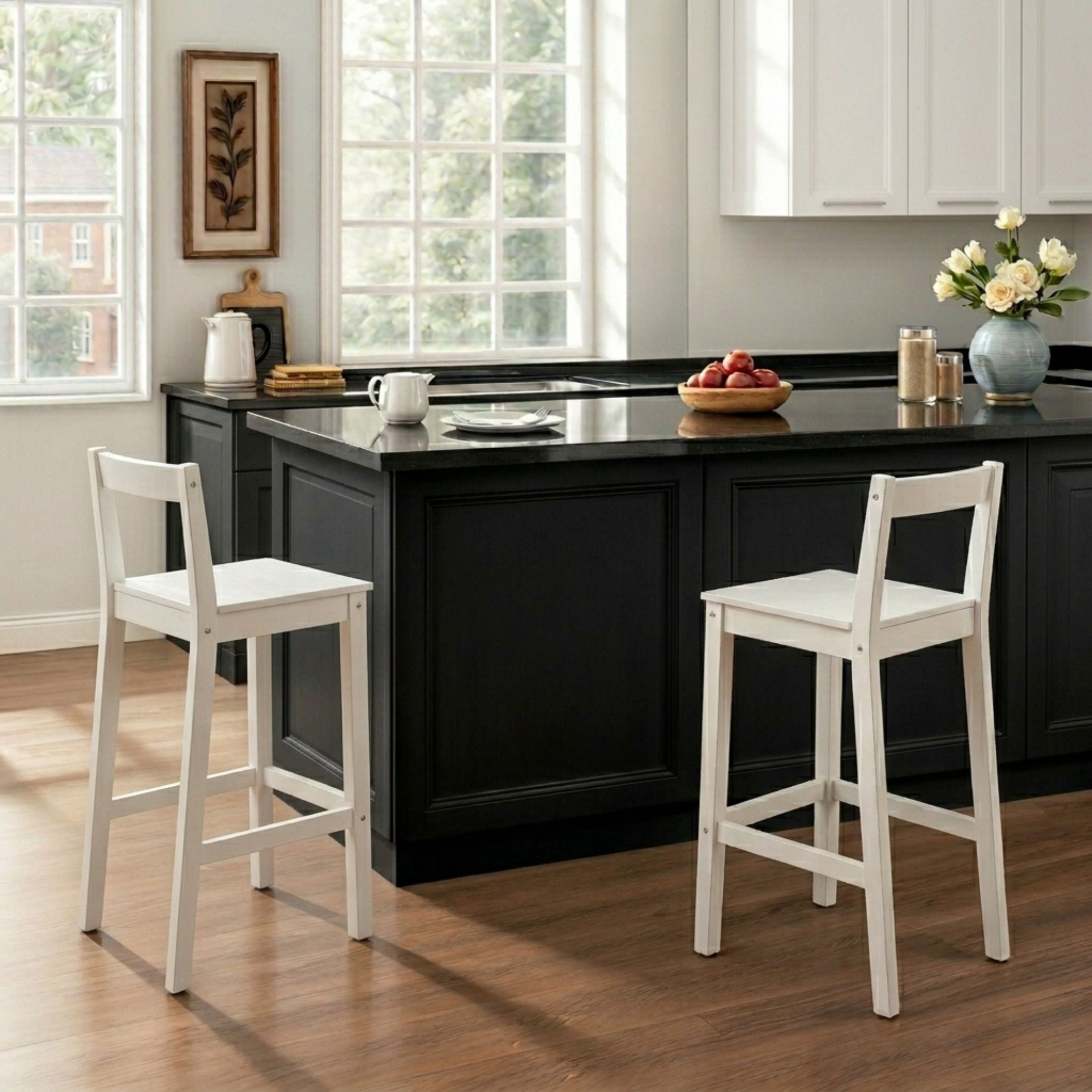 Mainstays 24 in Counter Height Wood Bar Stools with Back, Set of 2, White