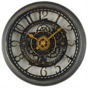Mainstays Indoor Round 11.5" Oil Rubbed Bronze Cutout Gear Industrial Analog Wall Clock with Arabic Numbers