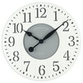 thumbnail interactive-video image 1 of Mainstays Indoor Round 23.5" White and Gray Arabic Wainscot Farmhouse Analog Wall Clock, 1 of 6