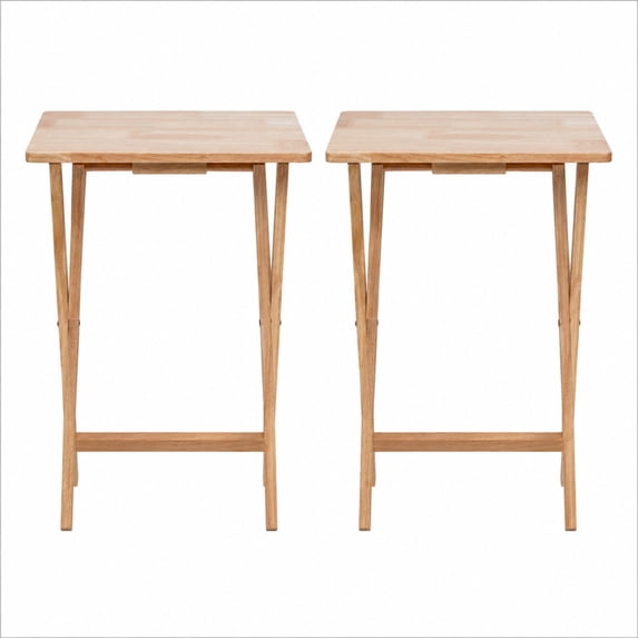 Mainstays Solid Rubberwood Folding TV Tray Tables, Set of 2, Natural