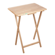 Mainstays Modern Indoor Folding Tray Table Set of 2, Natural Finish, Solid Rubberwood, 19 x 14.5 x 26 Inches